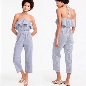 J. Crew Seersucker ruffle jumpsuit, XS